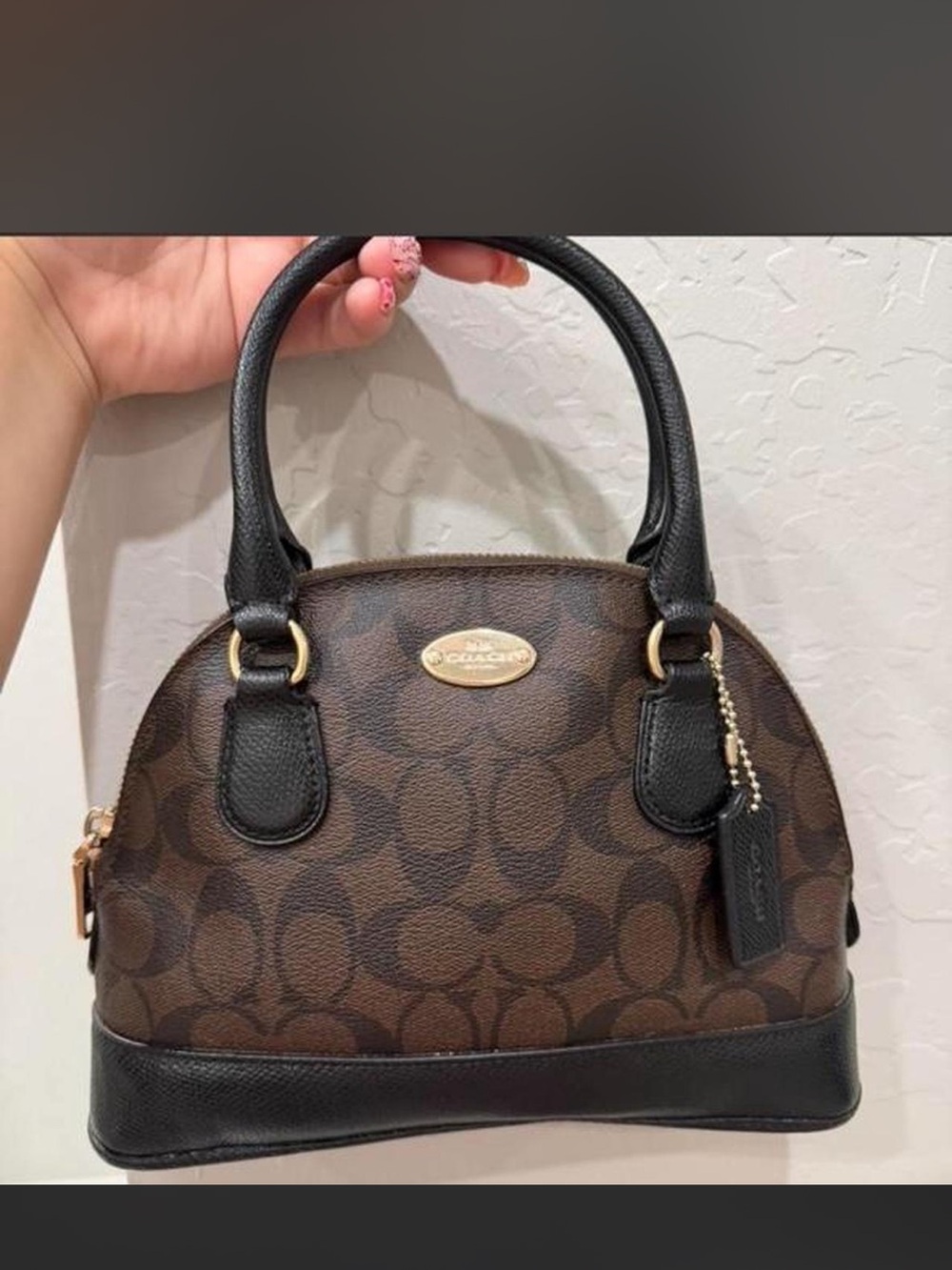 Coach Brown Signature Dome Satchel with Black Trim